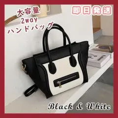 クラウドバッグ ハンドバッグ 大容量 メッセンジャーバッグ ブラック×ホワイト