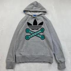 adidas パーカー　グレー　スカル　トレフォイル