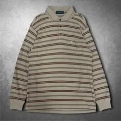 Vintage長袖ポロシャツ ボーダー L ベージュ シティボーイ カジュアル