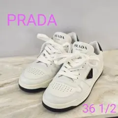 【美品】PRADA プラダ ダウンタウンレザー スニーカー 三角ロゴ白 36.5