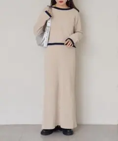 前後2WAYモールヤーン配色アンサンブルニットキャミワンピース