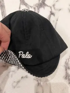 POLO ベビー帽子 44cm ブラック チェック柄