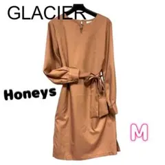 GLACIER長袖ワンピース体型カバーリボンベージュ通勤服綺麗M