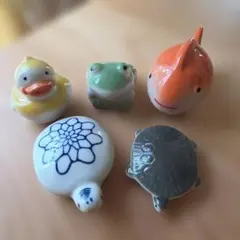 ❰美品❱ 陶器製 動物 浮玉 5点セット 置物のサムネイル