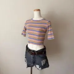 y2k fairy grunge striped rib baby tee 平成