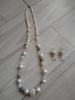 パールネックレス＆ローズピアスセット　結婚式に