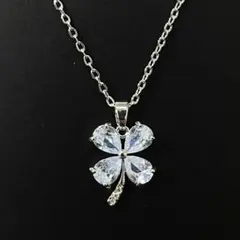クローバー ネックレス CZダイヤ アレルギー対応 ステンレス　シルバー