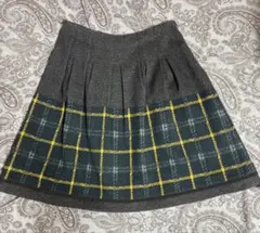 フレアスカート グレー ダークグリーン チェック