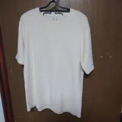 メンズ用半袖Tシャツ　ニットT　スリードッツ　アイボリー系