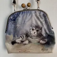 猫イラスト　がま口ショルダーバッグ