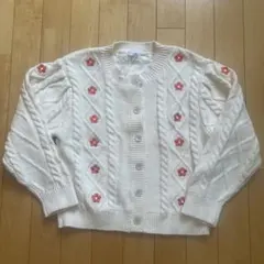 ローリズファーム　アイボリー カーディガン 花刺繍 130-140cm