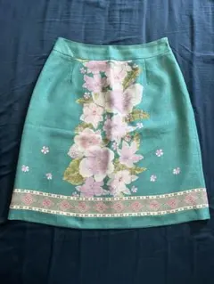 花柄プリント ひざ丈スカート ⭐︎ターコイズブルーのサムネイル