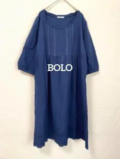 良品【BOLO】七分袖 膝丈ワンピース 紺 レース フェミニン カジュアル 清楚