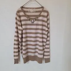 Lache アバハウス ボーダーニット ビジュー付 落ち着いたゴールドラメ