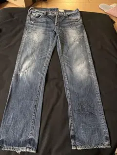 ダメージ加工ダークブルーデニム＆グレーパンツセット