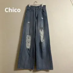 Chico チコ　ダメージワイドデニムパンツ　ワイドパンツ　ハイウエスト