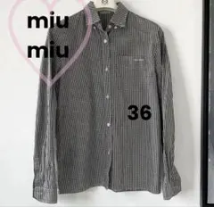 MIU MIU ♡ 胸元ロゴ刺繍　チェック柄　長袖　ブラウス　シャツ　36サイズのサムネイル