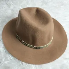 ベージュ ウール フェルトハット ヘビ柄リボン 中折れ帽子 AZUL