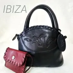 美品 IBIZA イビザ 本革 トートバッグ 花柄パッチワーク ブラック