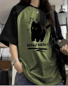 猫イラスト付きTシャツ 大きいサイズの1XL