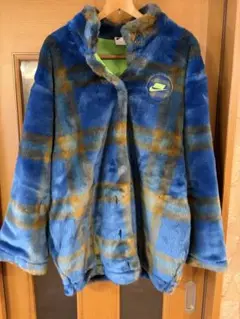 #美品NIKE ナイキ フェイクファー ジャケット ブルー チェック柄#XL