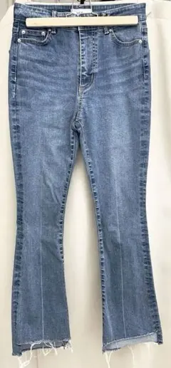 フレイアイディー ハイウエストデニム フレア 切りっぱなし ストレッチ ブルー