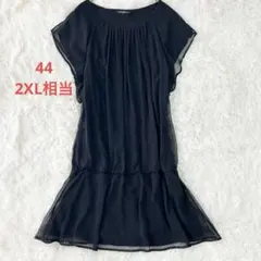 大きいサイズ◇23区 ノースリーブワンピース 黒 44 2XL シアー フレアのサムネイル