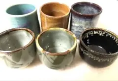 【美品】会津本郷 流紋焼きお猪口3個 +お猪口3個　6個セット ぐい呑み