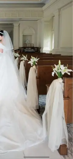 期間限定お値下げ中！ホワイトチュールパイピングロングベール 3m コーム付き