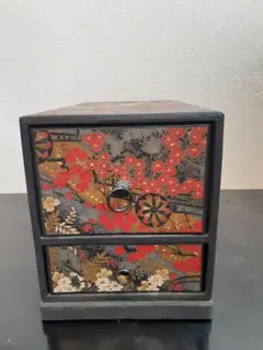 和風千代紙で出来た木製2段引き出し、小物入れ