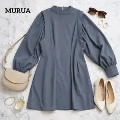 新品✨MURUA ミニ丈ワンピース　ボリューム袖　グレー　きれいめコーデ