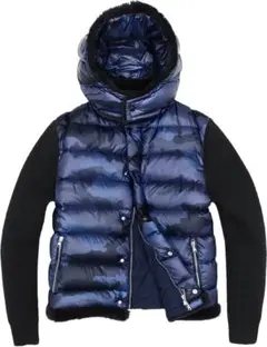 美品EMMETI エンメティ ニットスリーブムートンダウン 袖ブラック×カモフラ