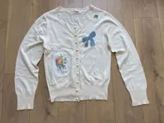 ParVion 長袖 薄手 カーディガン アイボリー リボン 花柄刺繍のサムネイル