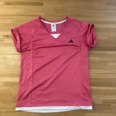 adidas ピンク Vネック Tシャツ L