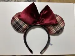ミニー耳 カチューシャ チェック柄 赤リボン