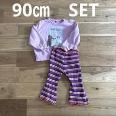 90㎝　女の子トップスとボーダーフレアパンツのセット