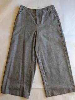 ヒューマンウーマン　グレンチェック セミワイドパンツ　М　毛100%　 ガウチョ