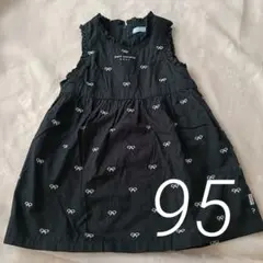 ポンポネットベビー 黒 リボン刺繍 ワンピース 誕生日会 セレモニーのサムネイル