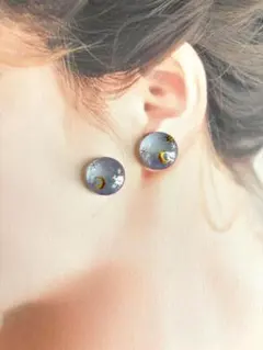 NO.578 ピアス　イヤリング　ヘアゴム　ガラスカボション　夜空