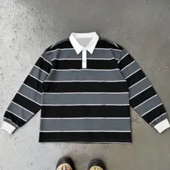【トレンド】ボーダーポロシャツ 黒 グレー ストリートシルエット y2k