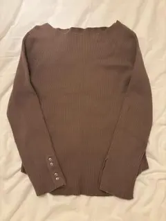 ブラウンリブ編み長袖Tシャツ