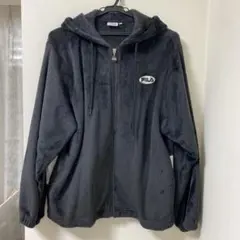 【美品】　FILA ボアジャケット　フリース　フード　ロゴ　ブラック