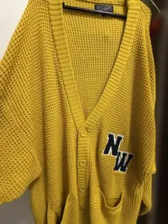 イエロー NW刺繍 Vネックカーディガン
