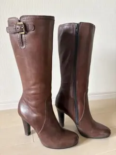 皮　ブラウン　茶色　高ヒールロングブーツ　美品　23.5￼
