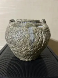 耳付き 壺 花器 花瓶 陶器 備前焼風 自然釉 花入れ 作家不明 茶道具のサムネイル