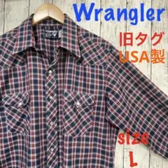 ビンテージ　80s ホースマークタグ　ウエスタンシャツ　チェック柄　size L