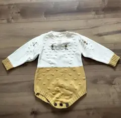 バイカラー花刺繍ロンパース