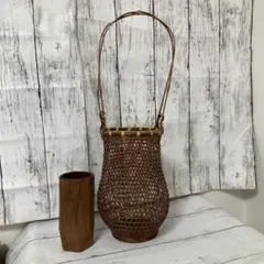 花籠　竹カゴ　竹細工　華道　茶道　カゴ雑貨　アジアン雑貨　持ち手付きカゴ