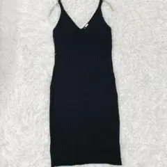 H&M ブラック リブニット キャミワンピース ロング丈 Vネック 美品