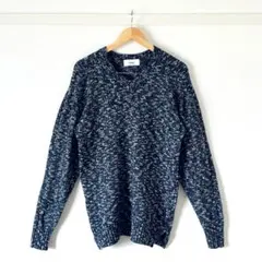 【美品】ノーリーズ Vネック ニット セーター メランジ 紺 メンズ L 長袖